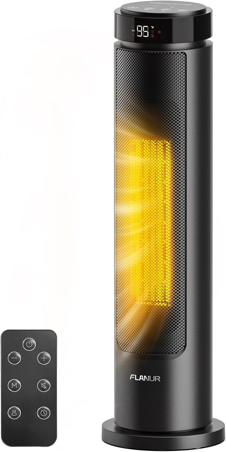 FLANUR Space Heaters for Indoor Use Large Room, 1500W Portable Electric Heater with Remote, 5 Modes, Safety Protection & Child Lock, 12H Timer, Oscillation Heater for Bedroom Home Office Black 1Pack - Image 1